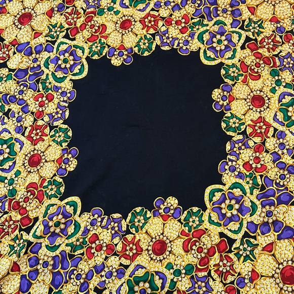 Chanel Black, Red, Purple, & Green Silk Vintage Jewel Flower Scarf! - Picture 2 of 6